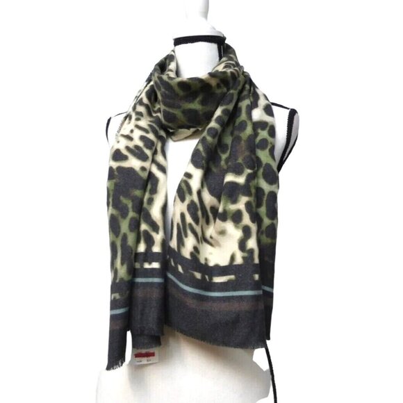 Inc International Concepts Striped Leopard-Print Wrap, Olive, 72"L x 21"W - Picture 2 of 5